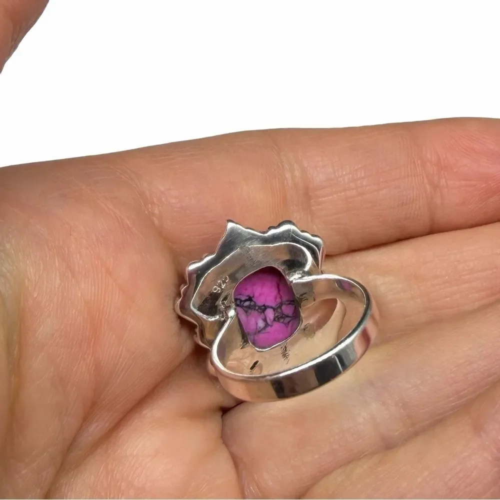 Kingman Cherry Blossom Turquoise Ring Solid 925 Sterling Silver Size 6